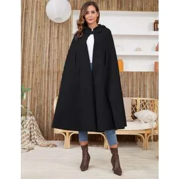 Gihuo Cape Poncho Women's Hooded Maxi Cloak Coat Winter Warm Long Cloak Cosplay Costumes Outerwear (Black, One Size)
