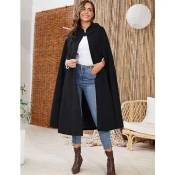 Gihuo Cape Poncho Women's Hooded Maxi Cloak Coat Winter Warm Long Cloak Cosplay Costumes Outerwear (Black, One Size)
