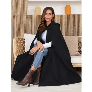 Gihuo Cape Poncho Women's Hooded Maxi Cloak Coat Winter Warm Long Cloak Cosplay Costumes Outerwear (Black, One Size)