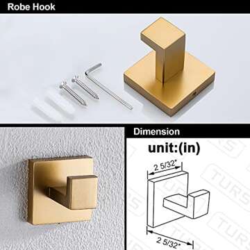 TURS Brushed Gold 3-Piece Bathroom Hardware Set Stainless Steel Gold Hand Towel Holder Toilet Paper ...