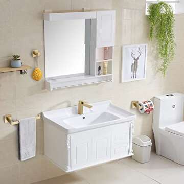 TURS Brushed Gold 3-Piece Bathroom Hardware Set Stainless Steel Gold Hand Towel Holder Toilet Paper Holder Towel Hook Wall Mounted.