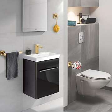 TURS Brushed Gold 3-Piece Bathroom Hardware Set Stainless Steel Gold Hand Towel Holder Toilet Paper Holder Towel Hook Wall Mounted.