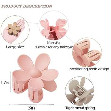 Flower Hair Clips Big Hair Claw Clips 8PCS Large Daisy Hair Clips Matte Claw Clips Strong Hold Jaw C...