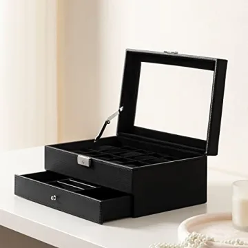 Elegant Oyydecor 12 Slot Watch Box with Jewelry Drawer