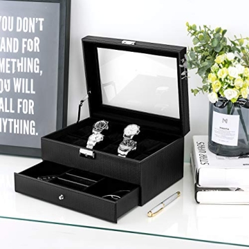 Elegant Oyydecor 12 Slot Watch Box with Jewelry Drawer