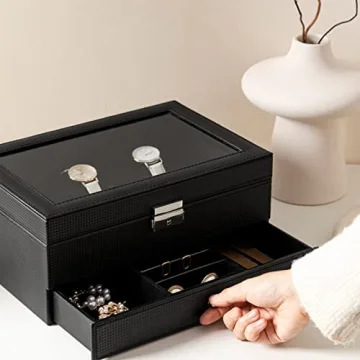 Elegant Oyydecor 12 Slot Watch Box with Jewelry Drawer