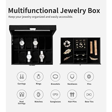 Elegant Oyydecor 12 Slot Watch Box with Jewelry Drawer