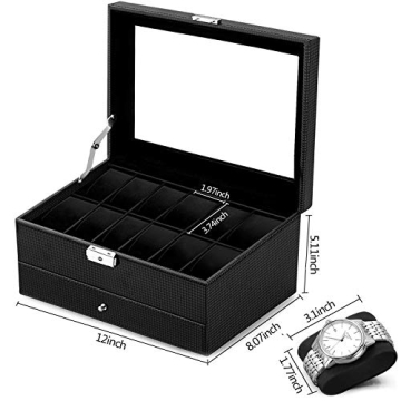 Elegant Oyydecor 12 Slot Watch Box with Jewelry Drawer