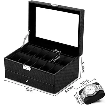Elegant Oyydecor 12 Slot Watch Box with Jewelry Drawer