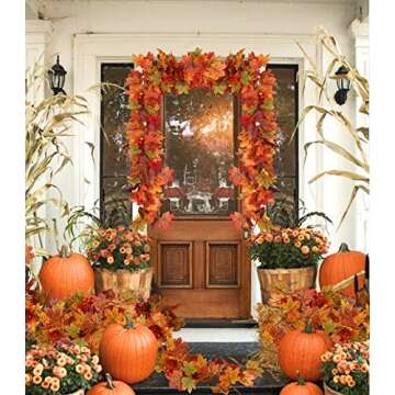 RECUTMS 2 Pcs Artificial Autumn Maple Leaves Garland 5.7Ft/Pieces Fall Garland Hanging Vine Garland Vines Hanging Plants Colorful Fall Decor for Home Christmas Garland Wedding Party
