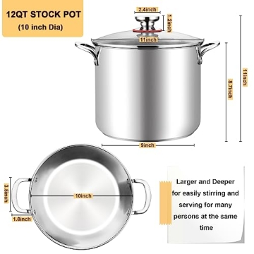 TeamFar 12 Quart Stock Pot for Healthy Cooking
