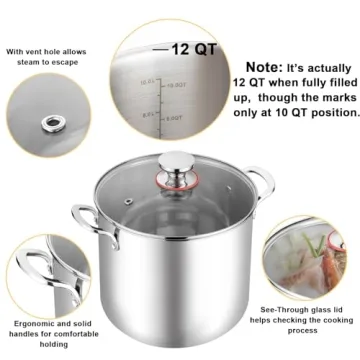 TeamFar 12 Quart Stock Pot for Healthy Cooking