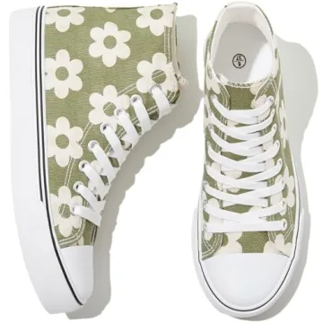 kufeiti Women's High Top Sneakers Canvas Shoes Lace up Green Sneakers Casual Walking Shoes (Olive, U...