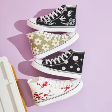 Stylish LIVING GREEN Floral High Top Sneakers for Women