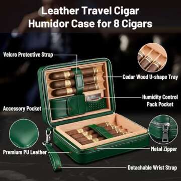 Leather Cigar Humidor Case with Cedar Lining and Accessories