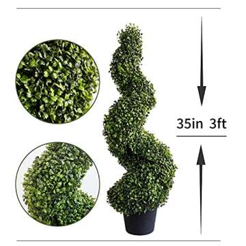 Damomo 3ft (2 Pieces) Artificial Boxwood Topiaries Trees Faux Topiary Spiral Tree Plastic Pot Fake Plants Green Decorative Indoor or Outdoor (35inch)