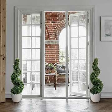 Damomo 3ft (2 Pieces) Artificial Boxwood Topiaries Trees Faux Topiary Spiral Tree Plastic Pot Fake Plants Green Decorative Indoor or Outdoor (35inch)
