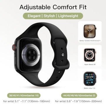 KingofKings Patenting Slim Thin Band Compatible with Apple Watch Bands for Women 42mm 38mm 40mm 41mm 44mm 45mm 46mm 49mm, Soft Sport Silicone Strap for iWatch Series 10 9 SE 8 7 6 5 4 3 2 1 Ultra
