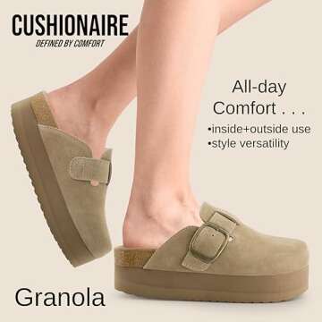 CUSHIONAIRE Women's Granola - Genuine Suede Platform Clogs for Ultimate Comfort