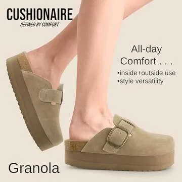 CUSHIONAIRE Women's Granola - Genuine Suede Platform Clogs for Ultimate Comfort