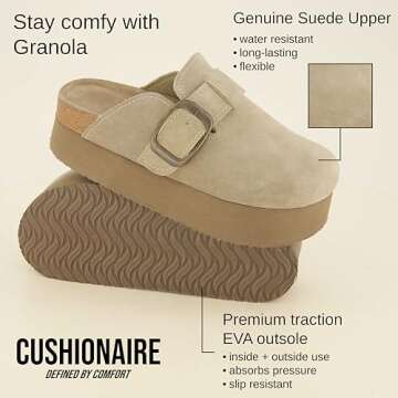 CUSHIONAIRE Women's Granola Genuine Suede Platform Clogs