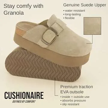 CUSHIONAIRE Women's Granola Genuine Suede Platform Clogs