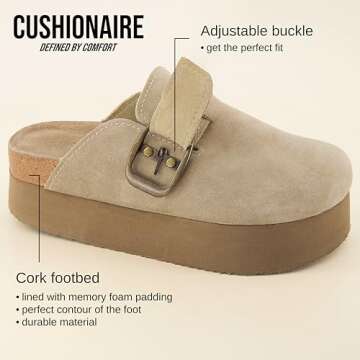 CUSHIONAIRE Women's Granola Genuine Suede Platform Clogs