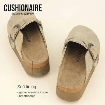 CUSHIONAIRE Women's Granola Genuine Suede Platform Clogs