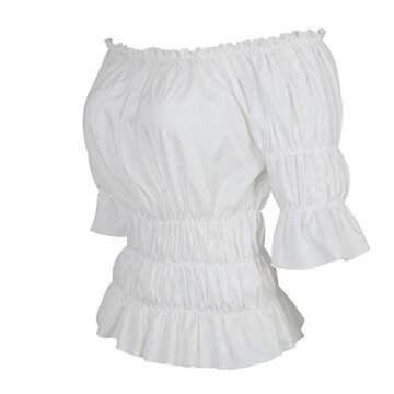 Women Renaissance Blouse Victorian Steampunk Pirate Shirt Off Shoulder Short Sleeve Smocked Blouse T...