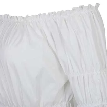 Women Renaissance Blouse Victorian Steampunk Pirate Shirt Off Shoulder Short Sleeve Smocked Blouse Tops White Large