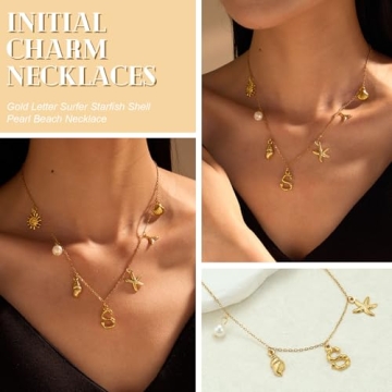 YANCHUN Initial Necklace for Women Beachy Gold Charm Jewelry