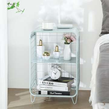 APEXCHASER Cute Nightstand,Metal Side Table,3 Tier End Table with Storage,Vintage Bedside Table,Girl...