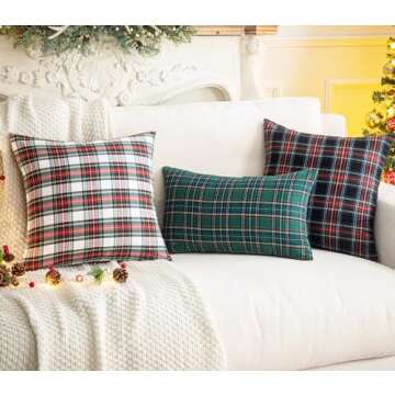AQOTHES Christmas Plaid Pillow Covers for Festive Decor