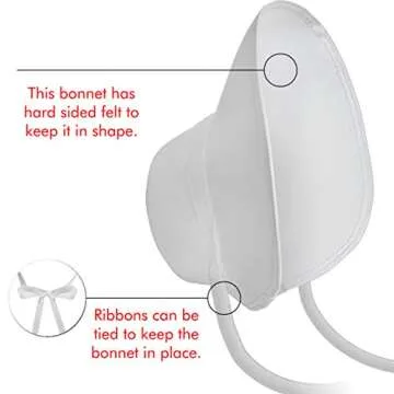 Skeleteen Vintage Old Fashioned Bonnet - White Colonial Pioneer Prairie Felt Sun Hat Costume Bonnets for Women and Children