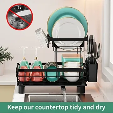 Stylish MOUKABAL 2-Tier Dish Drying Rack for Easy Kitchen Drying