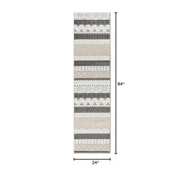 Rugshop Marbella Contemporary Boho Non-Shedding Patio Deck Backyard Indoor/Outdoor Runner Rug 2' x 7' Gray