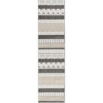 Rugshop Marbella Contemporary Boho Non-Shedding Patio Deck Backyard Indoor/Outdoor Runner Rug 2' x 7' Gray