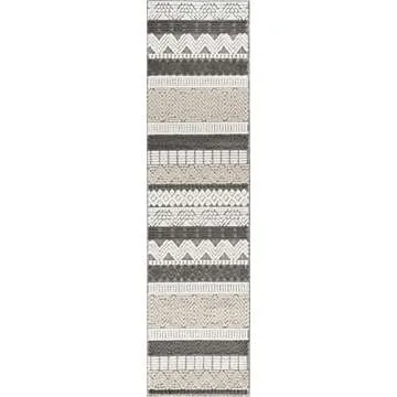 Rugshop Marbella Contemporary Boho Non-Shedding Patio Deck Backyard Indoor/Outdoor Runner Rug 2' x 7' Gray
