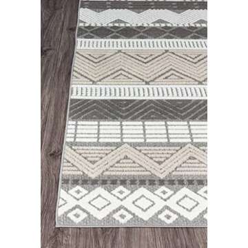 Rugshop Marbella Contemporary Boho Non-Shedding Patio Deck Backyard Indoor/Outdoor Runner Rug 2' x 7' Gray