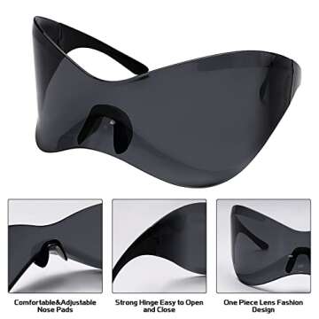 GUVIVI Futuristic Sunglasses for Men Women Oversized Wrap Around Shield Fashion Superhero Chic Mask Sun Glasses Shades