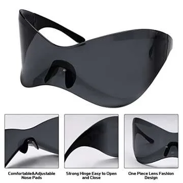 GUVIVI Futuristic Sunglasses for Men Women Oversized Wrap Around Shield Fashion Superhero Chic Mask Sun Glasses Shades