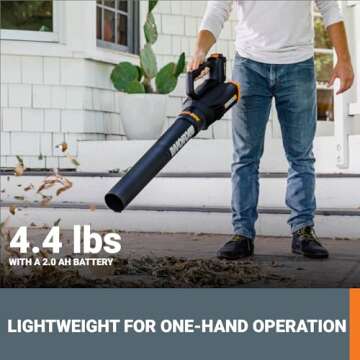 WORX 20V Cordless Leaf Blower WG547, Electric Blower, Powerful Turbine Fan Technology, 2-Speed Control, for One-Hand Operation, PowerShare – 1pc 2.0 Ah Battery and 1pc 0.4 A Charger Included