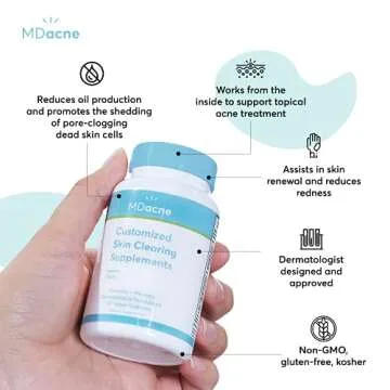 MDacne Vitamins and Minerals Skin Clearing Supplements - 30 Vegan Capsules - Supports Topical Acne T...