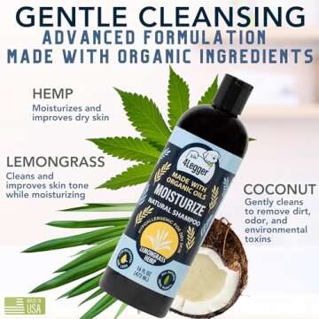 4Legger Organic Dog Shampoo, Dry, Itchy Skin and Coat Relief, Coconut Oil, Lemongrass Hemp Dog Shamp...