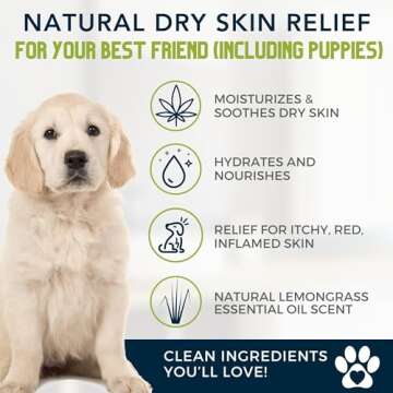 4Legger Organic Dog Shampoo, Dry, Itchy Skin and Coat Relief, Coconut Oil, Lemongrass Hemp Dog Shampoo, Puppy Shampoo 16 oz