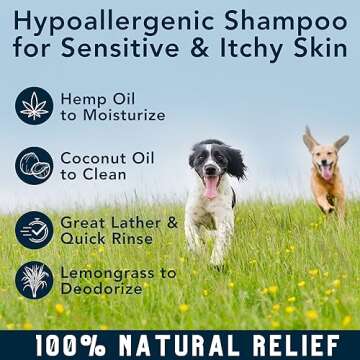 4Legger Organic Dog Shampoo, Dry, Itchy Skin and Coat Relief, Coconut Oil, Lemongrass Hemp Dog Shampoo, Puppy Shampoo 16 oz