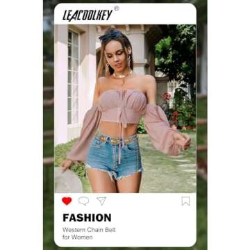 LEACOOLKEY Women Gold Western Concho Chain Belt Boho Metal Western Cowgirl Chain Belt for Dress Adjustable