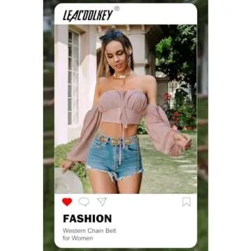 LEACOOLKEY Women Gold Western Concho Chain Belt Boho Metal Western Cowgirl Chain Belt for Dress Adjustable