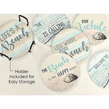 Beach Coasters Set of 6 - Stylish & Absorbent Home Decor