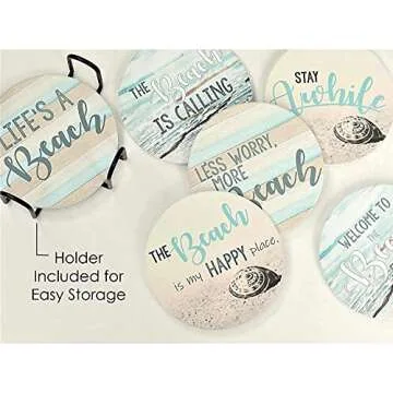 Beach Coasters Set of 6 - Stylish & Absorbent Home Decor